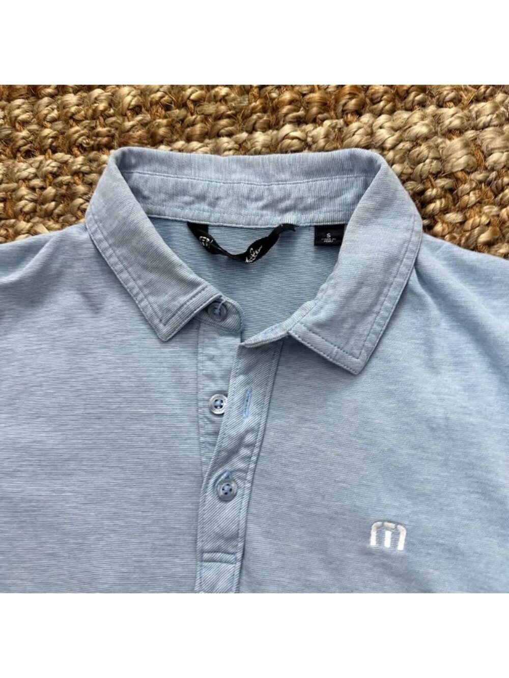 Travis Mathew Men's Polo Shirt Light Blue Heather Size S Small Performance Golf